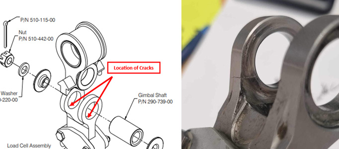 Figure 1 – Cracked load cell attachment lugs